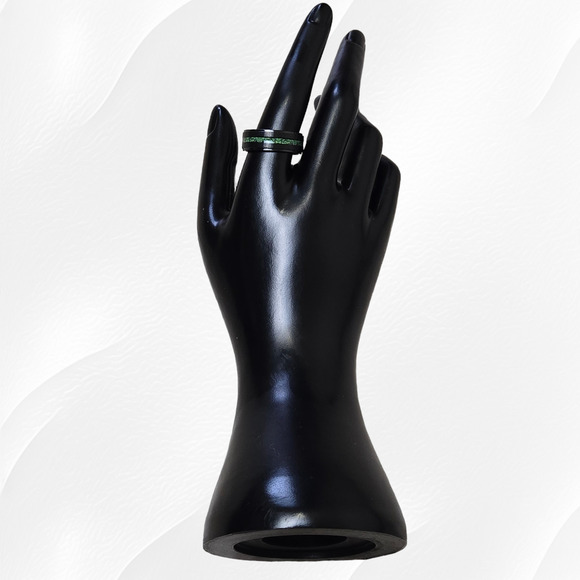 Black 8mm Inlaid Green Minimal Stainless Steel Band Fashion Ring Size 10 - Picture 2 of 8